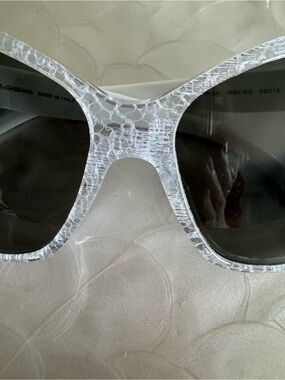 Dolce & Gabbana White Crackle Oversized Sunglasses with Dark Lenses